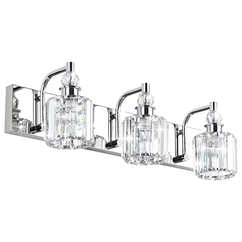 Crystal Vanity Light Fixtures 3 Light Modern Crystal Bathroom Lights Fixtures Over Mirror Stainless Steel Chrome Vanity Light for Bathroom Wall Lights Fixtures