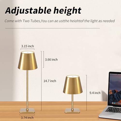 Outdoor Waterproof Cordless Set of 2 Rechargeable Portable Top Touch Battery Operated Powered LED Table Lamp Desk Lamp Lights for Restaurant Kitchen Patio Dinner Dining (2 Count)