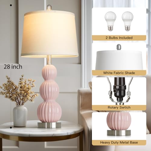28" Pink Ceramic Table Lamps Set of 2 (2 Count)