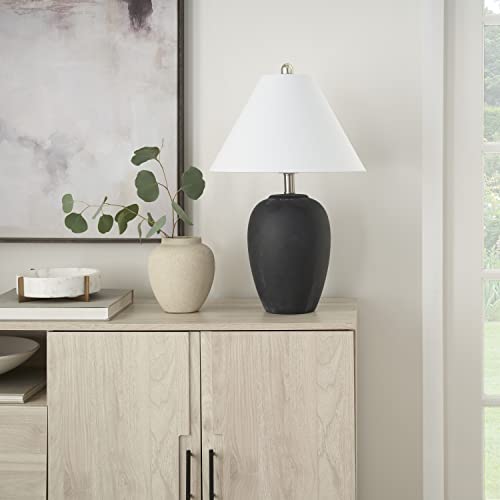 Home 23" Black Vintage Distressed Ceramic Pot Table Lamp for Bedroom