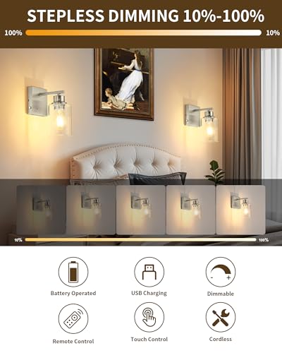 Wireless Battery Operated Wall Sconce Set of 2 with Remote Control (2 Count)