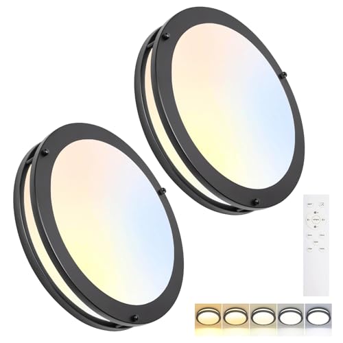 LED Flush Mount Ceiling Light Fixture Remote Dimmable Brushed Nickel (2 Count)