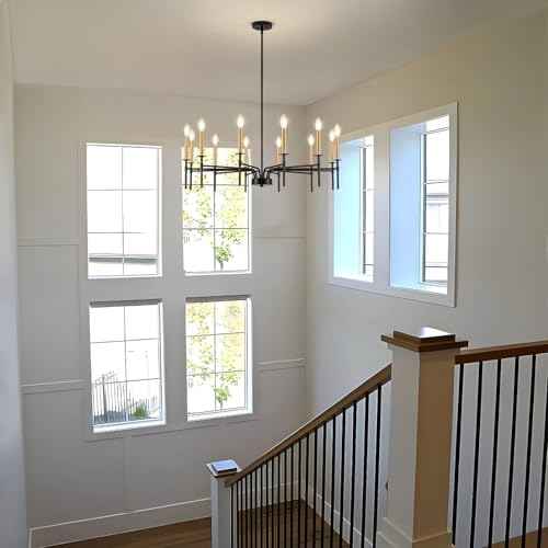 12 Light Modern Farmhouse Black and Gold Chandeliers for Dining Room Light Fixture, Metal Candle Chandelier Lighting Fixtures for Living Room Stair Foyer Entryway Bedroom Kitchen