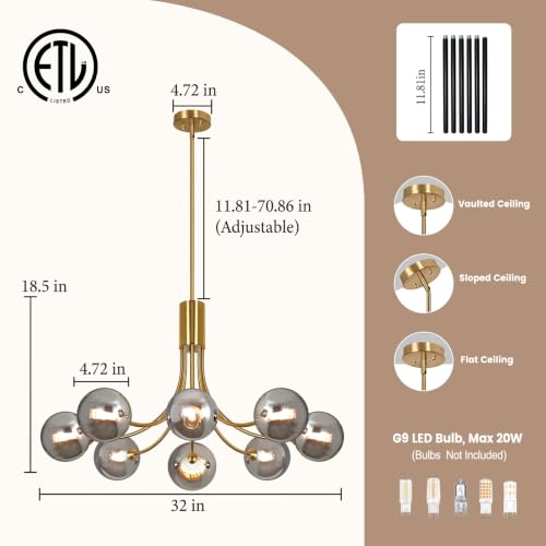 Mid Century Light Fixture Gold Chandelier Large Sputnik Dining Lighting