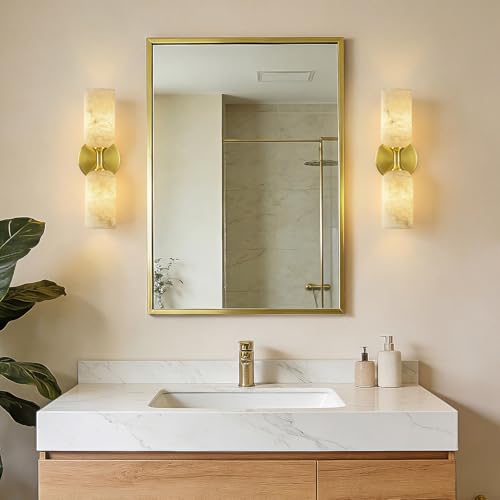 Natural Alabaster Wall Sconces Set of Two Modern Black Wall Lamp14in Milky White Alabaster Vanity Wall Lighting for Bedroom Bathroom Staircases Hallway（Included G9 Bulb） (2 Count)