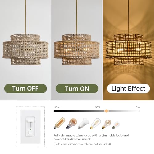 17.7" Rattan Chandelier for Dining Room