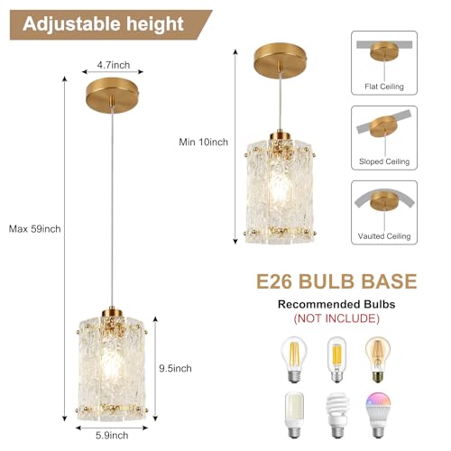Gold Pendant Lights Kitchen Island 1 Pack Modern Water Ripple Glass Pendant Lights Mini Chandelier Adjustable Hanging Pendant Lighting for Kitchen Island Dining Room Over Sink Table Entryway