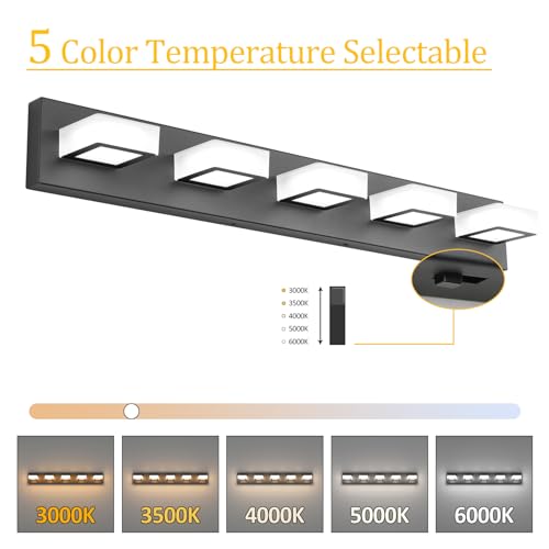 5 Color Temperature Black Vanity Lights Dimmable Acrylic Modern LED Black Bathroom Vanity Lighting Fixtures 34inch