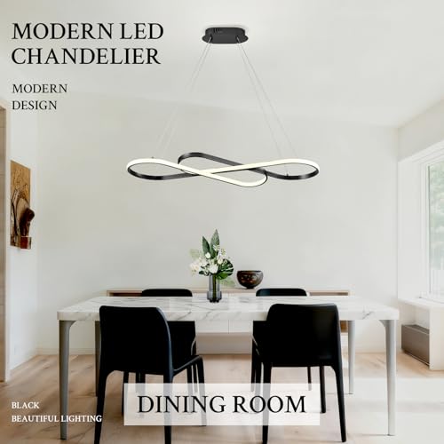 Modern LED Chandelier Black Dimmable LED Pendant Light for Dining Room Light Fixture Over Table Modern Kitchen Island Lighting High Ceiling with Remote for Living Room