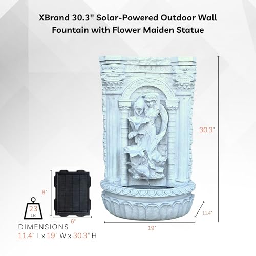 30.3" Solar Powered Outdoor Wall Fountain with Flower Maiden Statue