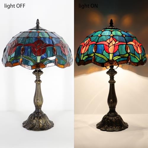 Tiffany Table Lamp Stained Glass Bedside Reading Light W12H19 inch