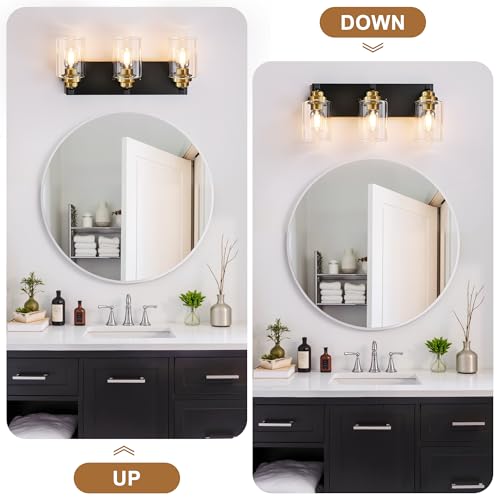 3 Light Black and Gold Bathroom Vanity Light