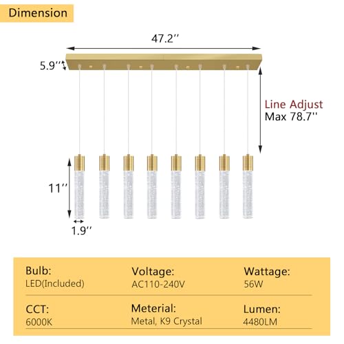 8 Lights Modern Crystal Chandeliers for Kitchen Island Pendants Lighting Fixture for Dining Room LED Ceiling Light for Hallway Foyer 6000K Sliver