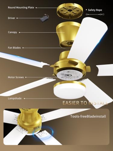 42 Inch White Gold Low Profile Ceiling Fan with Light and Remote (Gold White / 42 Inch)