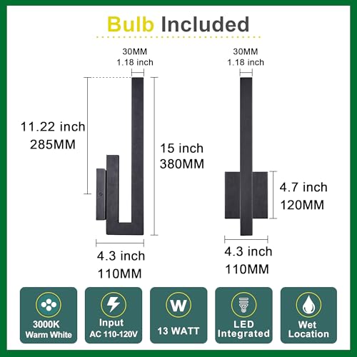 15" Ht Modern Minimalist Linear Outdoor Wall Light