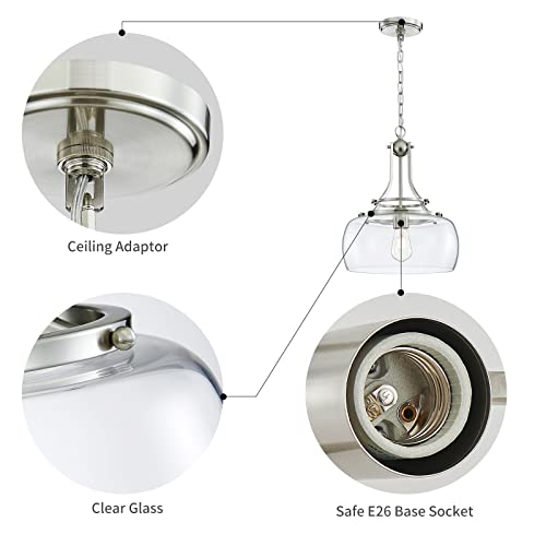 Chandelier Rustic Farmhouse Industrial Round Ceiling Pendant LED Light Fixture with Clear Glass Shades for Dining Room Kitchen Island Foyer Entryway