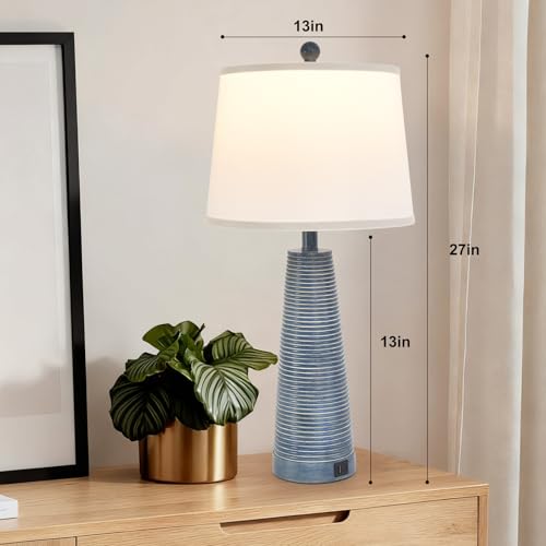 Nightstand Lamp Bedside Lamps Vintage Rustic Farmhouse Table Lamp 3 Way Dimmable Horizontal Stripe Light
