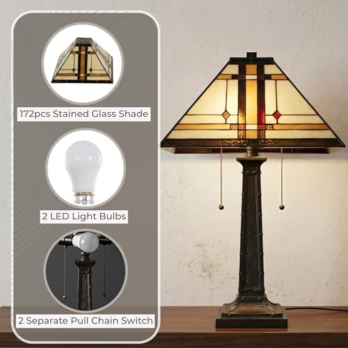 Tiffany Style Table Lamp with Stained Glass Shade
