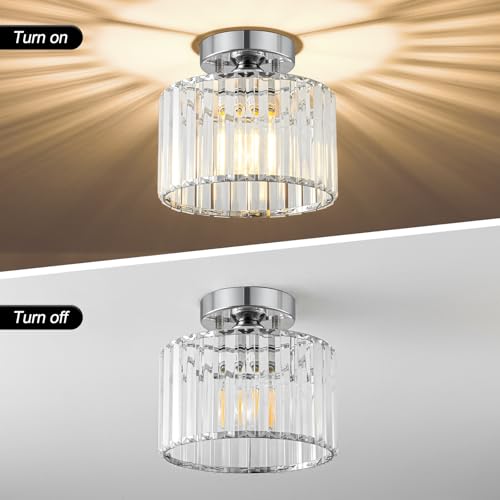 Crystal Chrome Semi Flush Ceiling Light 8.66 Inch