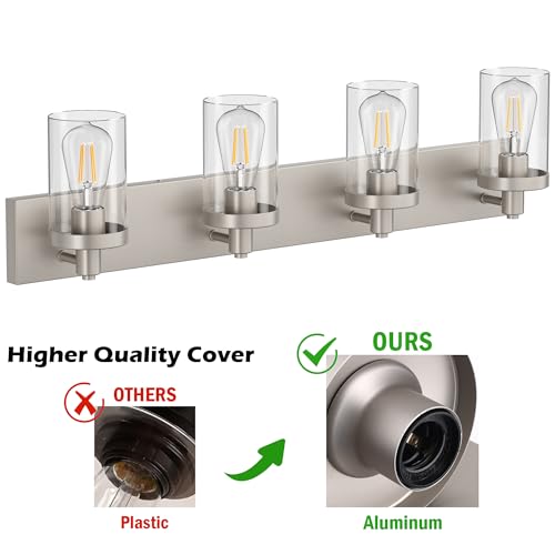 Brushed Nickel Bathroom Light Fixtures 4 Lights Vanity Light for Bathroom Lighting Fixtures Over Mirror
