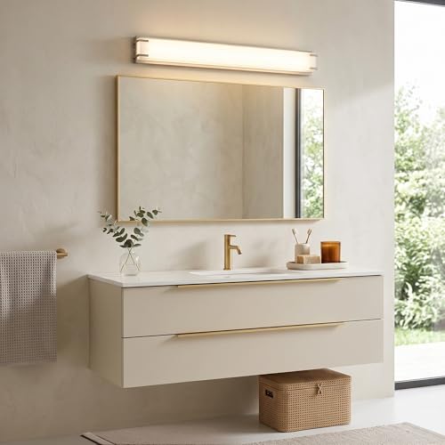 LED Bathroom Light Fixtures Over Mirror 32” Vanity Light with Milky White Lampshade 4000K Daylight Chrome Finishing Bath Bar (32 Count)