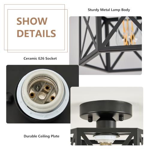 Modern Farmhouse Black Semi Flush Mount Ceiling Light 9.5 Inch (Black / 9.5 Inch)