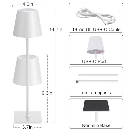 White Gold Cordless Rechargeable Table Lamp 5000mAh Battery Operated Lamps