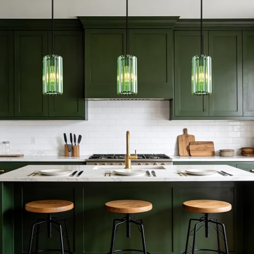 Modern Crystal Pendant Light Mini Light Green Chandeliers Adjustable Pendant Lights Fixture for Kitchen Island Dinning Room Corridor Bedroom (3 Count)
