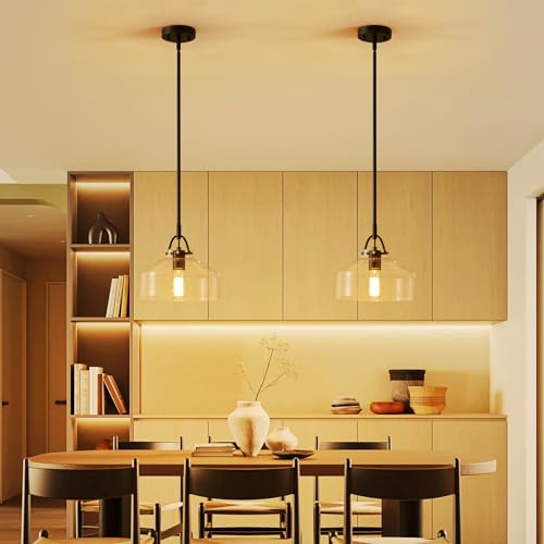 Chandelier Rustic Farmhouse Industrial Round Ceiling Pendant LED Light Fixture with Clear Glass Shades for Dining Room Kitchen Island Foyer Entryway