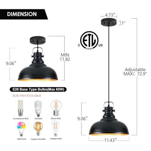 12 Inch Farmhouse Pendant Lights Kitchen Island