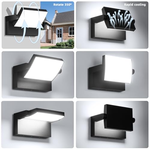 Outdoor Wall Sconces 350 ° Adjustable Black Wall Lights 6000K Modern Security Commercial Exterior Wall Mount Fixture Waterproof 3 Pack (3 Count)