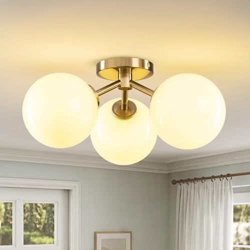 Green Globe Mid Century Modern Semi Flush Mount Ceiling Light Fixture