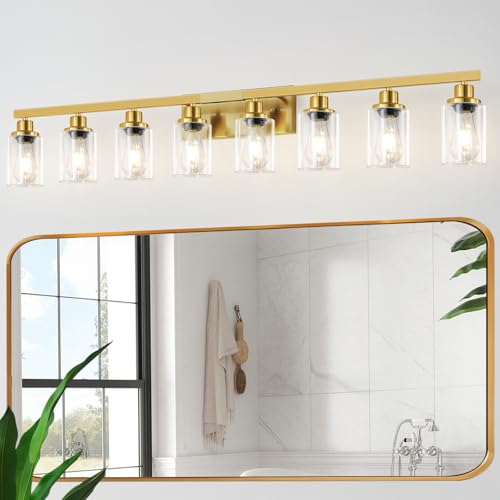 8 Light Gold Vanity Lights Over Mirror Bathroom Light Fixtures 52" (8 Count)