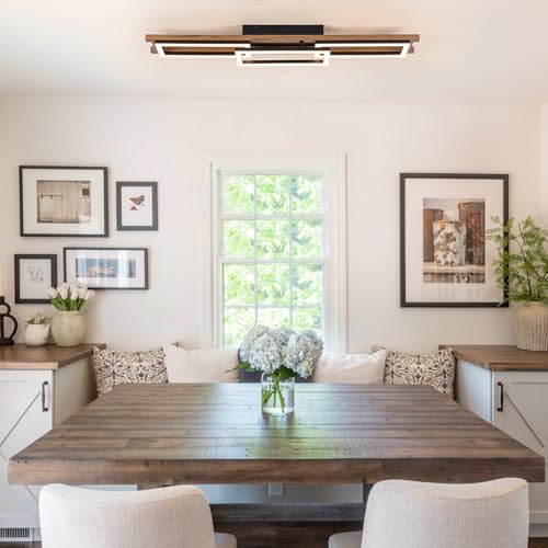 39.3" LED Modern Ceiling Lights Wooden Square Rectangular Lamp Fixture Wood