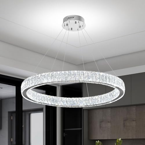 39.4in Large Ring Chandelier Modern LED Crystal Chandelier Chrome Round Crystal Chandeliers for Dining Room Living Room