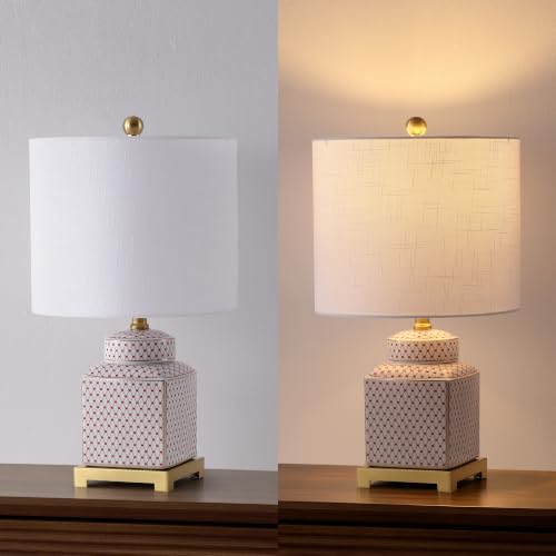 Cleo 21.5" Red & White Ceramic Table Lamp with Brass Base