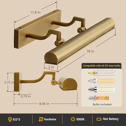 18 inch Hardwired Picture Light Brass Picture Light for Wall