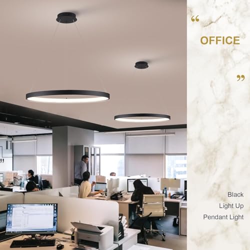 Modern LED Pendant Light Black Ring Chandelier 24" Dimmable Flush Mount Pendant Chandelier for Dinning Room Office Kitchen Living Room