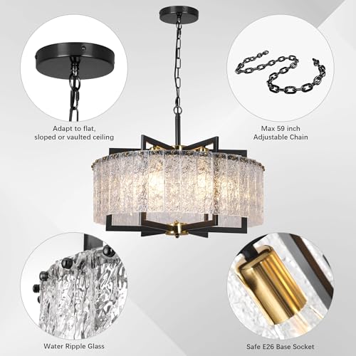 Modern Black Crystal Chandeliers Glass Dining Room Light Fixture