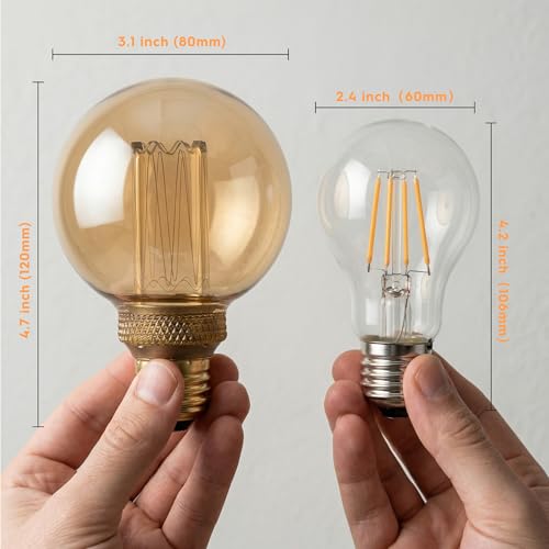 Dimmable Edison Bulb E26 Vintage Round LED Light LowLumen Amber G80