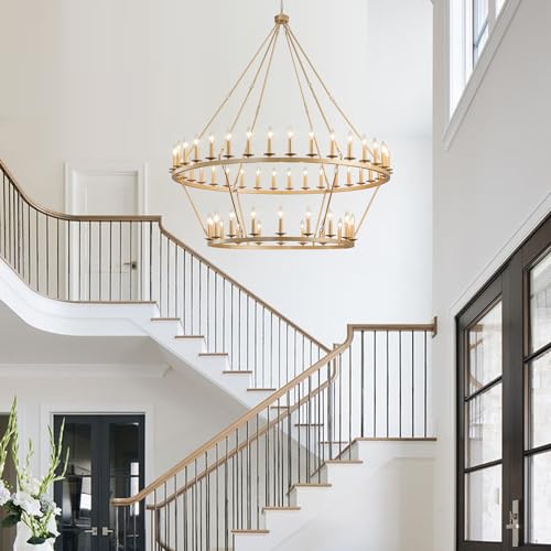 Gold Wagon Wheel Chandelier 2 Tier 60
