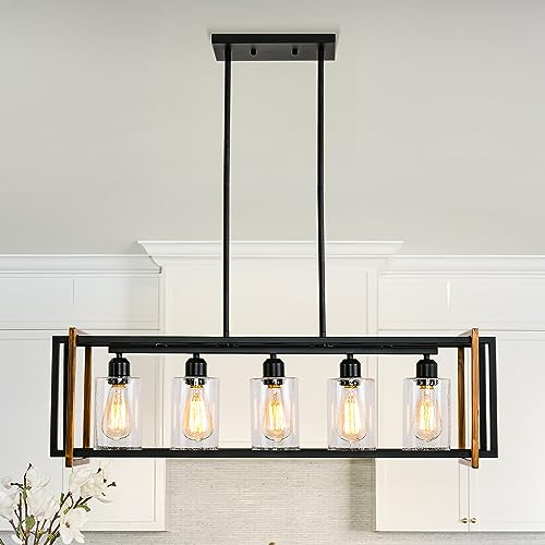 5 Light Black and Bronze Kitchen Island Lighting