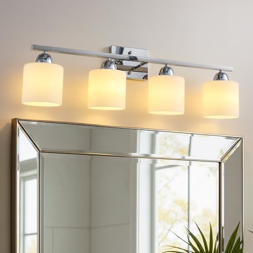 Stainless Steel Milk Glass Vanity Lights for Bathroom