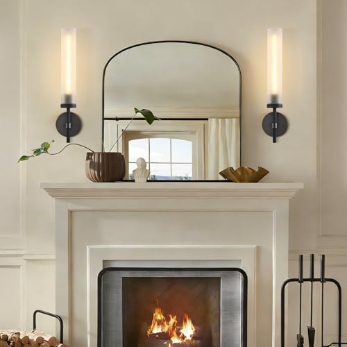 Modern Hardwired Frosted Glass Bathroom Black Wall Sconces 2PC