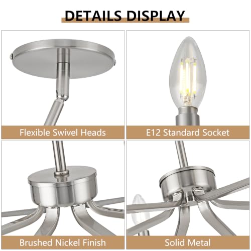 6 Light Brushed Nickel Candle Chandelier for Dining Room