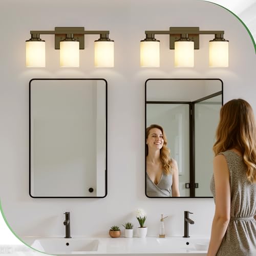 17 Inch 3 Light Black Bathroom Vanity Light with Milk Glass