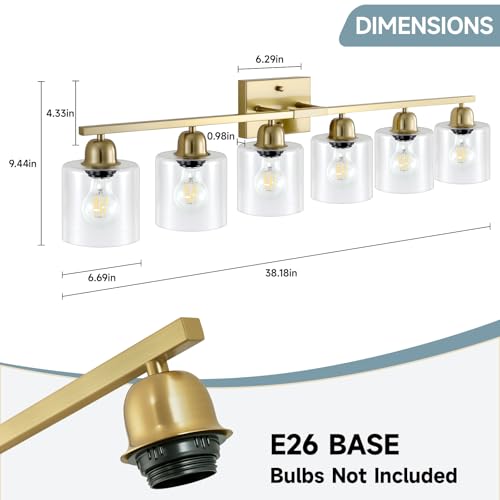 Modern Brushed Gold 6 Light Bathroom Light Fixtures