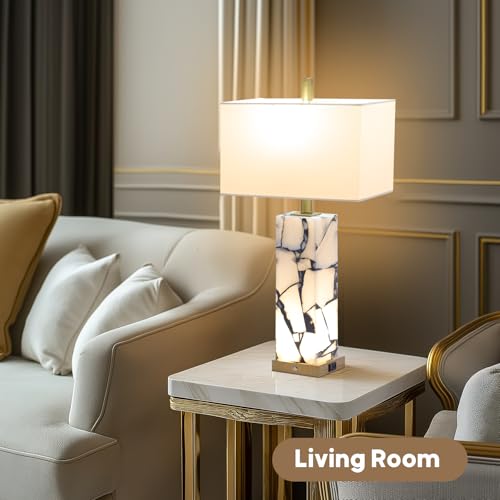 25.7" Natural Marble Table Lamps Set of 2 (2 Count)