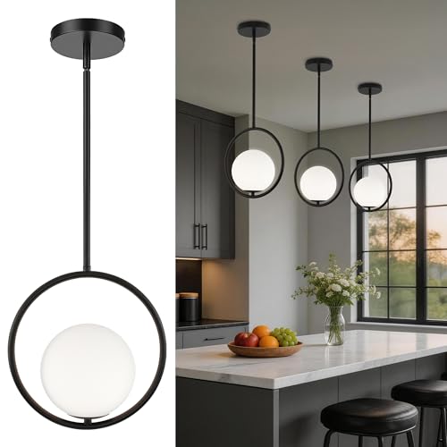 1 Light 10 Inch Matte Black Glass Pendant Lights Kitchen Island