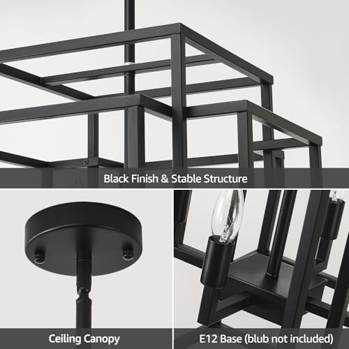32" H 8 Light Lantern Pendant Light Black Chandeliers for High Ceilings